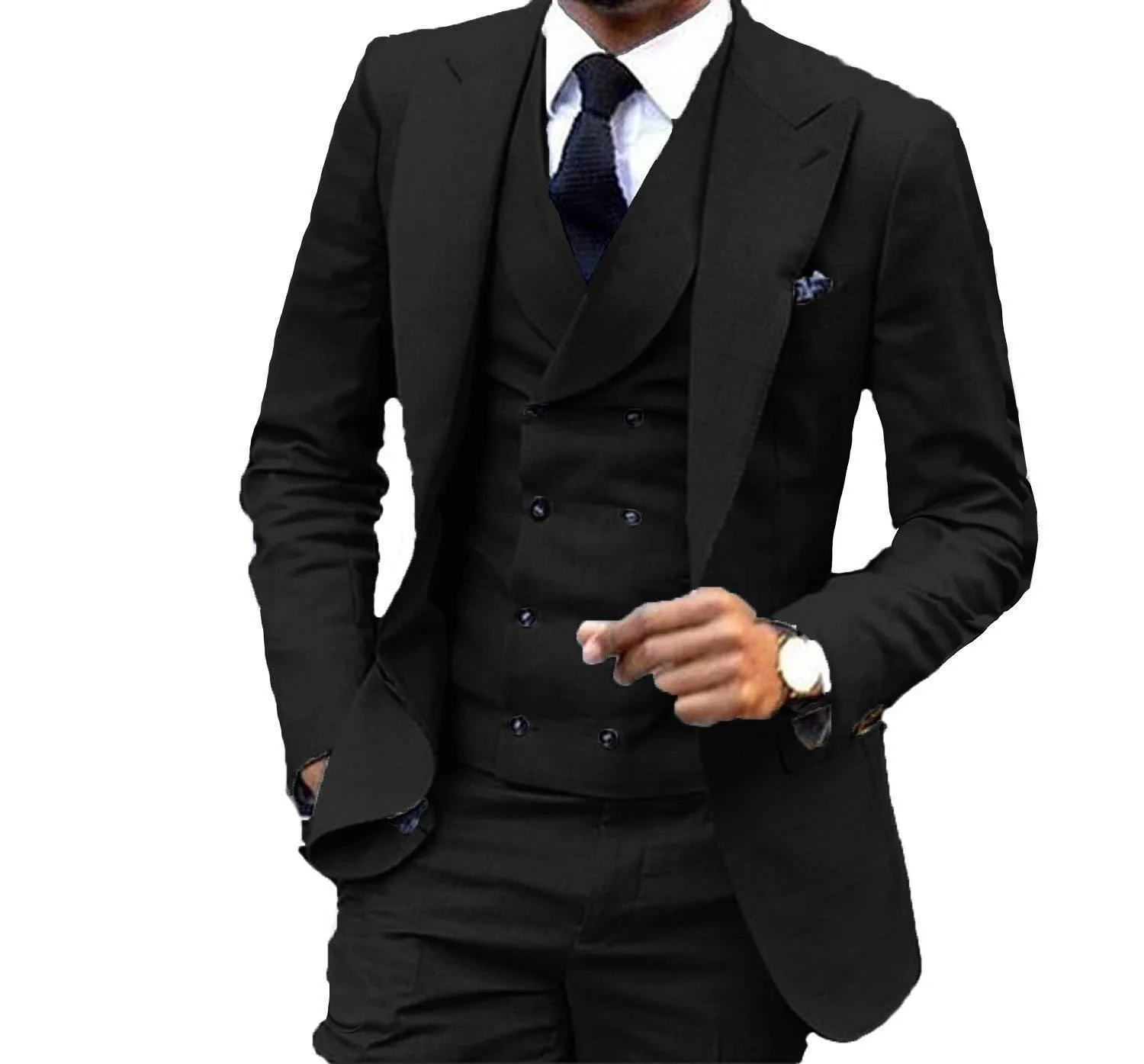 Smoking da sposo nero con risvolto con risvolto slim fit Groomsmen abito da sposa eccellente giacca da uomo blazer completo da 3 pezzi (giacca + pantaloni + gilet + cravatta) 657