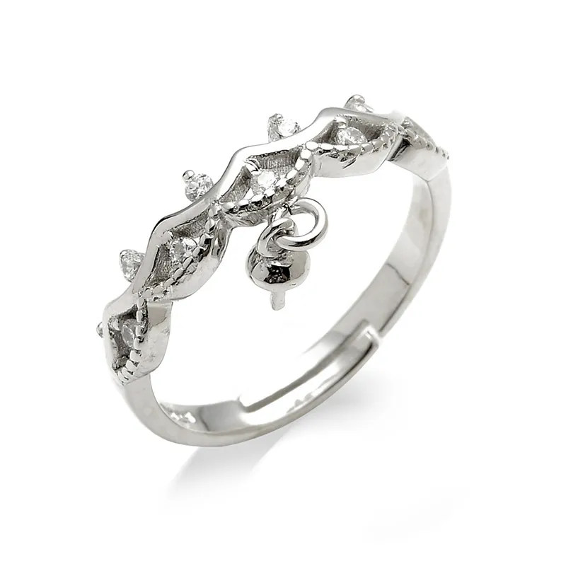 Pearl Tillbehör Inställningar Resultat Zirkoner Sterling 925 Silvergåva DIY Smycken gör Crown Ring 3 stycken