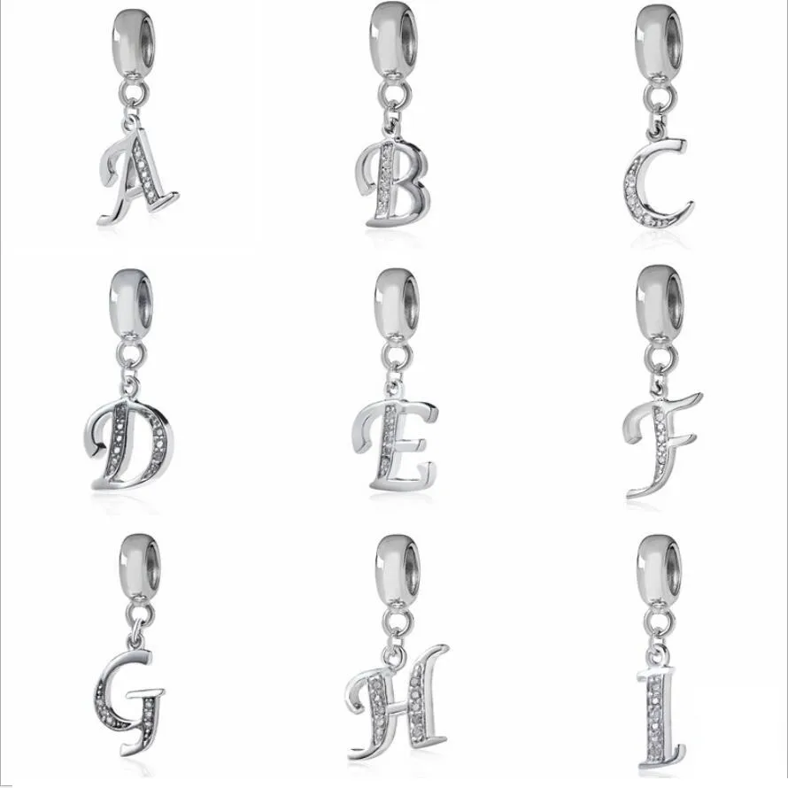 Letter Charms for European Armbanden Ketting Authentiek 925 Sterling Zilver A-Z Hanger Kralen DIY Alfabet Accessoires Fit Maken Sieraden