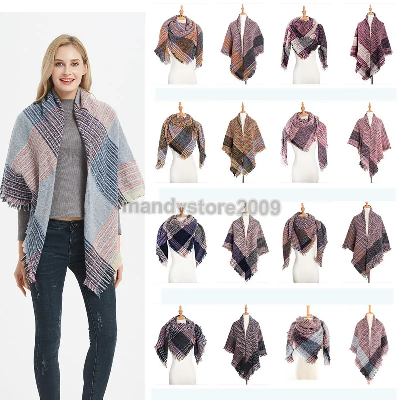 2019 40 Kolory Kobiety Szaliki Plaid Grid Tassel Wrap Oversized Check Shawn Neckerchief Lattice Kerchief Koc Scarf Darmowa Wysyłka