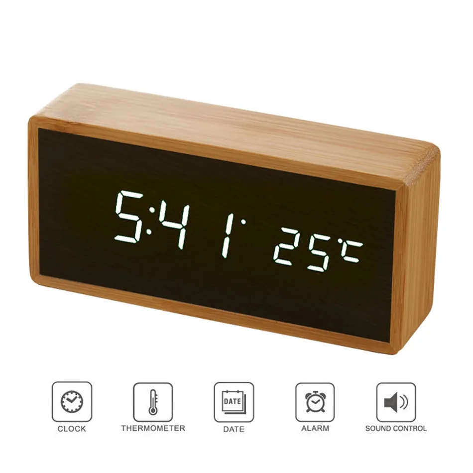 Reloj Digital de Sobremesa Blanco PVC Madera MDF (11,7 x 7,5 x 8 cm)