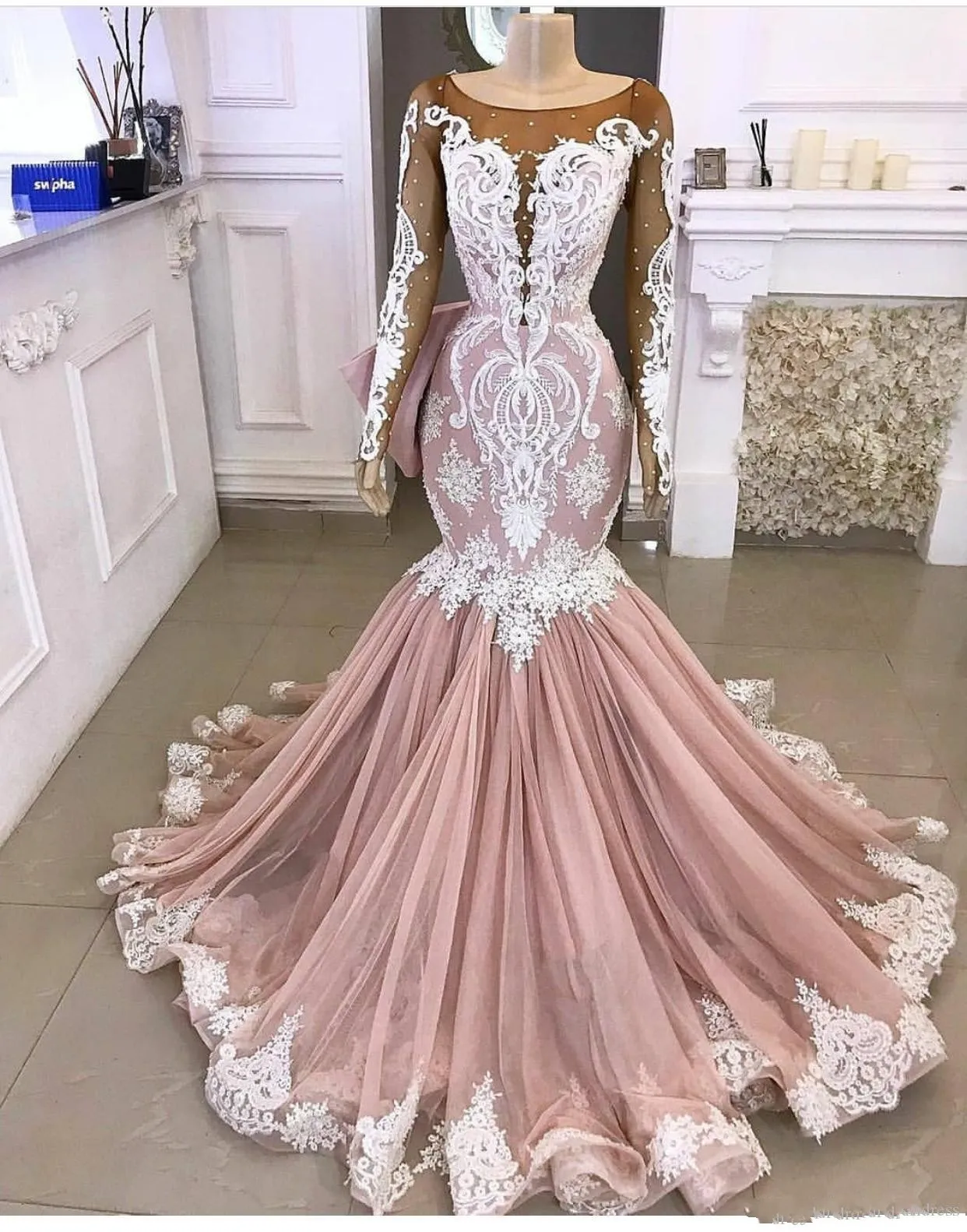 New Blush Pink Mermaid Prom Dresses Long Sleeve... From Haiyan4419, $129.3  | DHgate.Com
