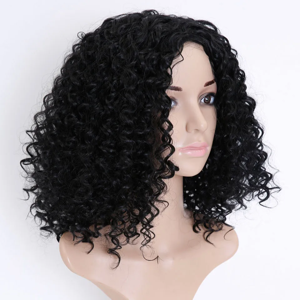 Pelucas rizadas Afro cortas para mujer, pelucas de pelo sintético resistente al calor, pelo negro Natural afroamericano esponjoso