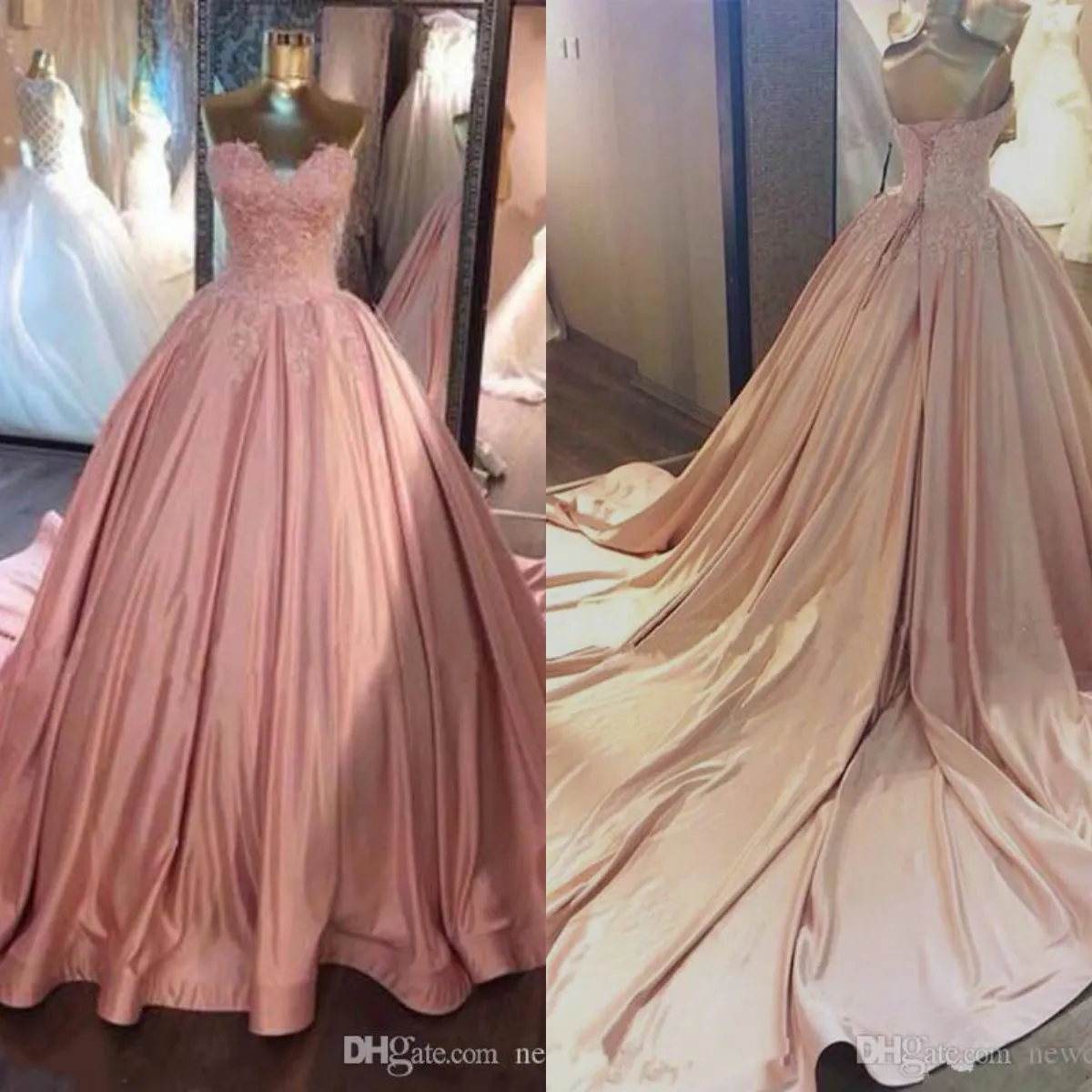 Blush rose Quinceanera robes robe de bal 2019 décolleté en coeur doux 16 robes de grande taille robes d'occasion spéciale