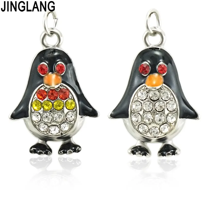 Jinglang minúsculo pinguim charme para jóias fazendo e artesanato charme charme liga de zinco enamel pinguim 30pcs