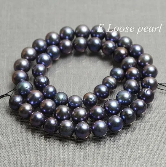 2019 Новый Arriver Loose Pearl Jewelley, круглый картофель настоящий пресноводный жемчуг Павлин фиолетовый свободные бусины 7-8mm одна полная нить 14inches