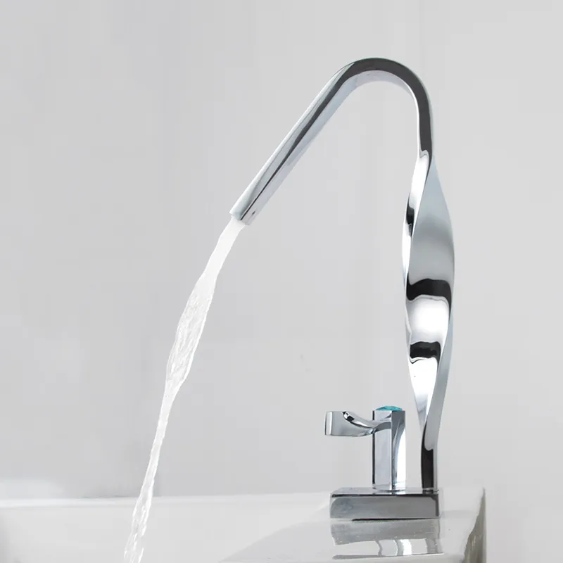 Black Twisted Tube Roddex Waterfall Faucet With Single Hole, Chrome