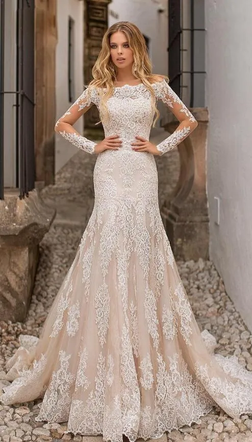 Champagne off the shoulder shop wedding dress