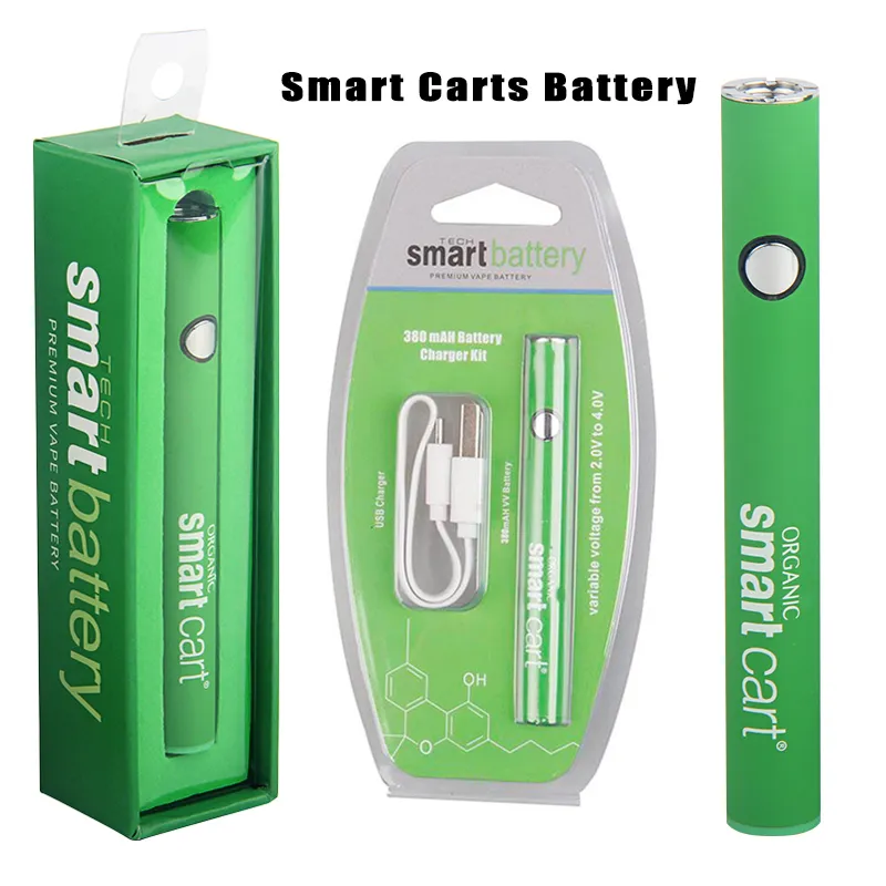 Vape Battery Smart Cart Organic Premium 380Mah Preheat Variable Voltage Bottom Charge With Usb Charger Smartcart 510 Thick Oil E Cigs