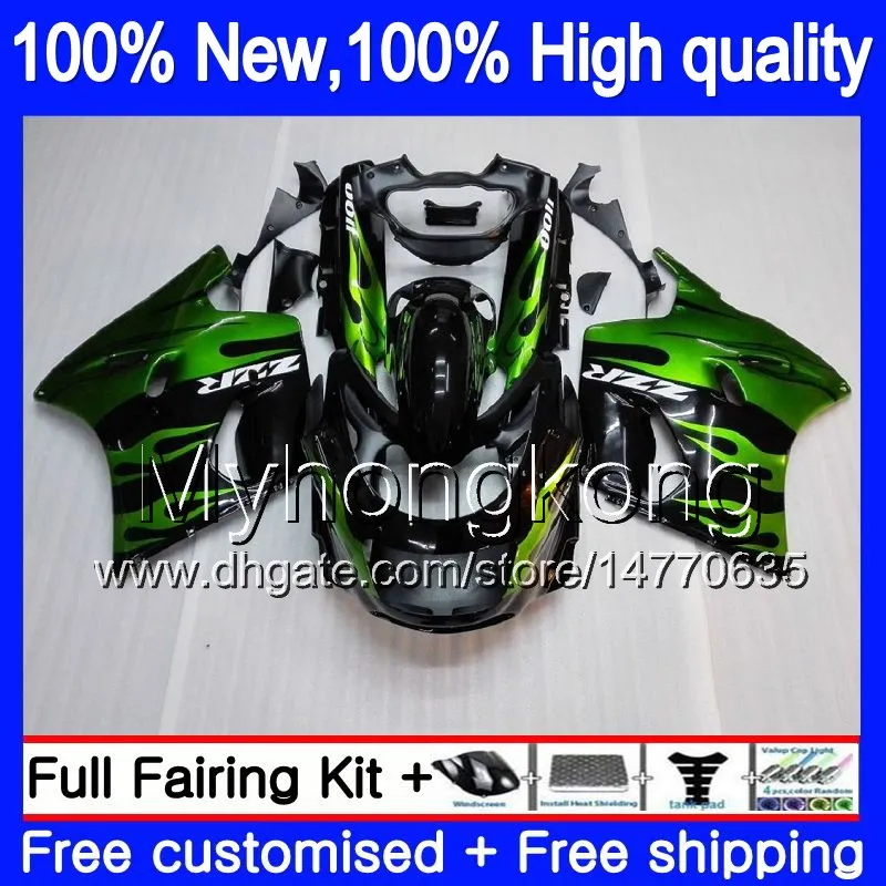 ZZR-1100 för Kawasaki ZX11 ZZR 1100 1993 1994 1995 1996 1997 208MY.11 ZZR1100 ZX 11R ZX-11R 93 01 ZX11R 93 94 95 96 97 Green Flames Fairing