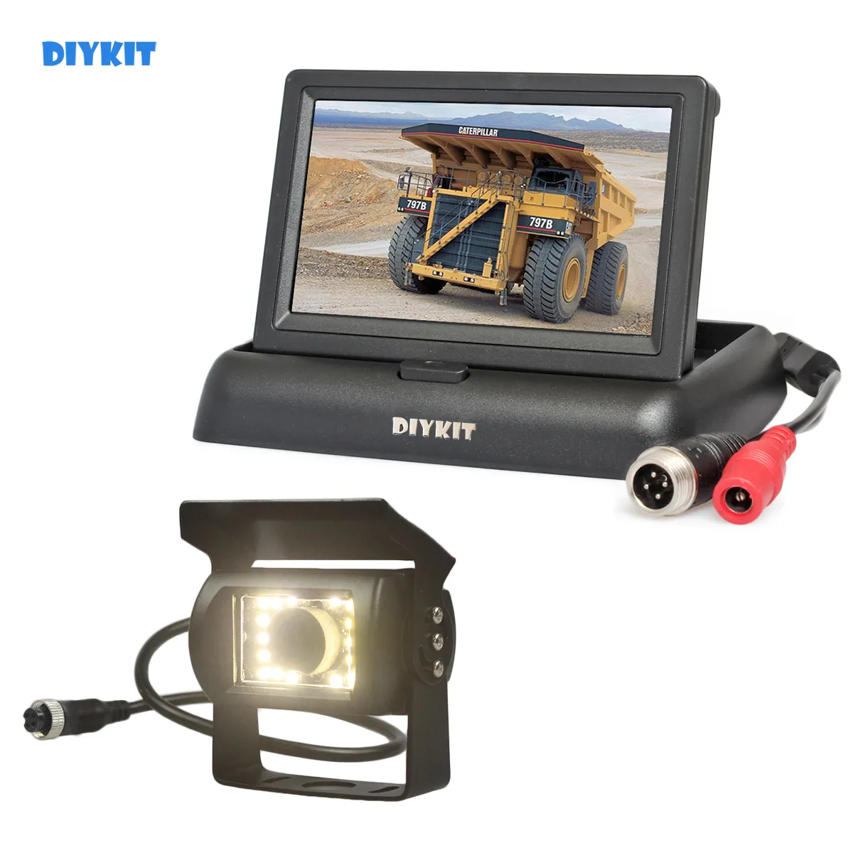 DIYKIT DC12V-24V 4.3インリバースリアビューカーモニター防水CCD LEDナイトビジョンバストラックカメラ無料車充電器