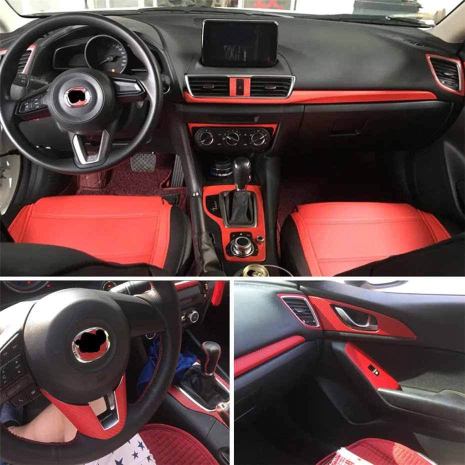 Adesivo Decorativo Per Maniglia Portiera Interna In Fibra Di Carbonio Per Mazda 3 Axela 2019-2024 - Protezione Anti Graffio In Rosso - KUNGKIC