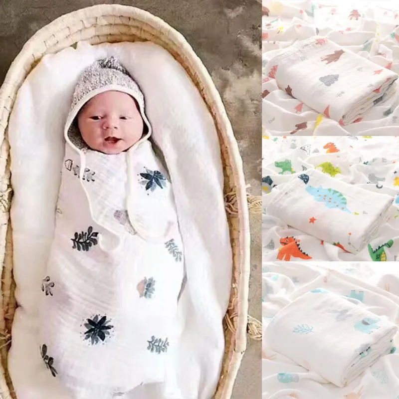 110*140cm katoenen babydekens handdoek pasgeboren zachte print baby bad swaddle mousseline wrap voeding boerendoek sjaal spul