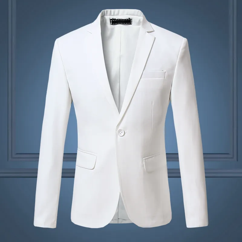 Wysokiej jakości Dżentelmeczka Mężczyźni Slim Casual White Garnitur, Duży Rozmiar Marka Męskie Business Casual Flow of Pure Color Blazers Mężczyźni CJ191128