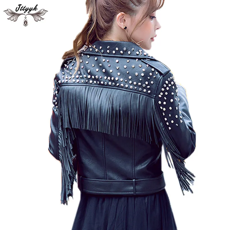 2019 herbst Leder Jacke Frauen Fransen Niet Punk stil Wildleder Leder Jacke Lokomotive Kurzen Mantel motorrad Oberbekleidung LJ605