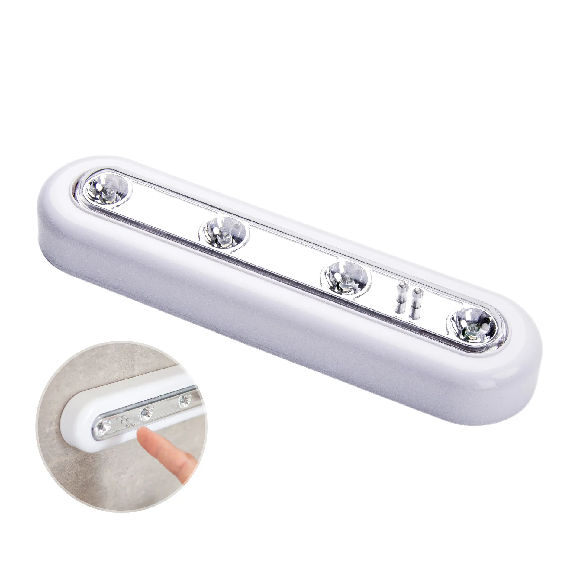 Sensor-Touch-Lichter für den Innenbereich, weiß, schnurlos, Batterien, unter dem Schrank, Push-Tap-Stick-Lampe, 4 LED-Nachtlicht, Notbetrieb