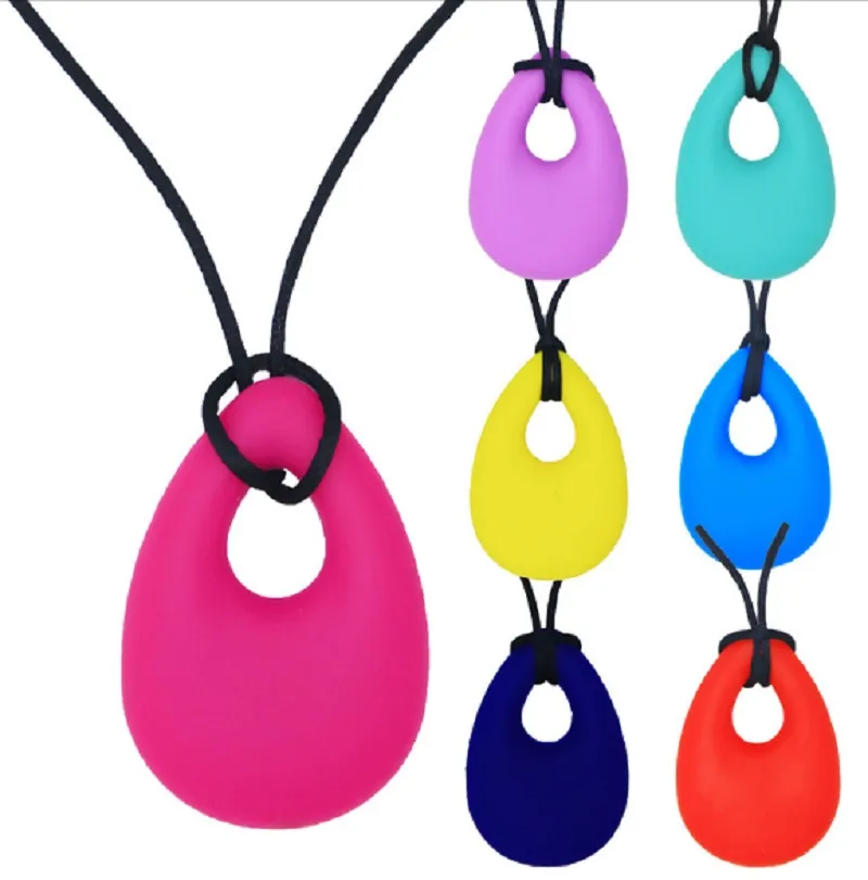 Chewing Necklace Silicone Teething Necklace Pendant Kids Teething Toys for Boys Girls Adults Oval (11 colors for choice)