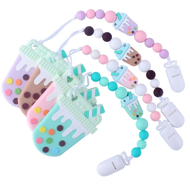 Baby Silicone Beads Food Grade Ice Cream Teether DIY Toy Infant Nursing Pacifier Chain Clip Children Teethers Product