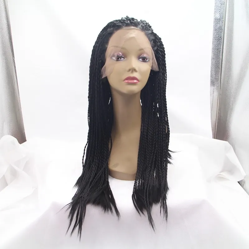 Twist tressage cheveux sénégalais noir perruque synthétique torsion perruques 16 "longueur moyenne perruques pour les femmes noires