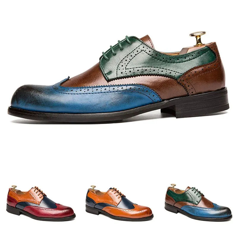 Vendita calda-scarpe eleganti da uomo in pelle intagliata colorata business casual ballo di fine anno confortevole matrimonio di buona qualità