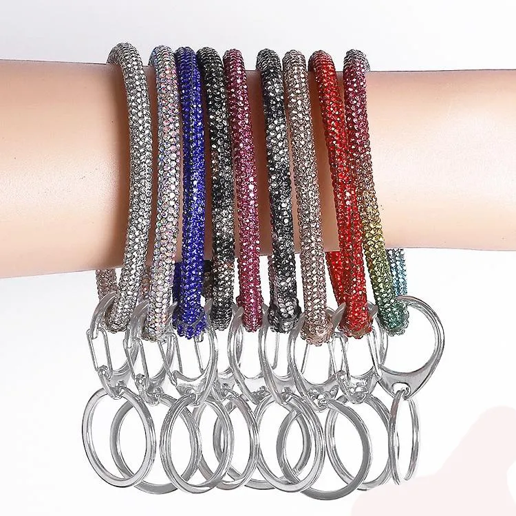 9 Farbe Silikon-Diamant-Armband-Frauen-Handgelenk-Schlüsselring-Armband-Anhänger Kreis Armband-Auto keychain Handschlaufe Schmuck