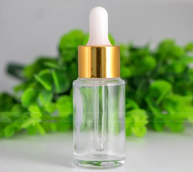 20ml Essential Oil Cosmetics Butelki Dropopowe 20ml Puste butelki do pakowania szkła ze złotymi srebrnymi pokrywkami