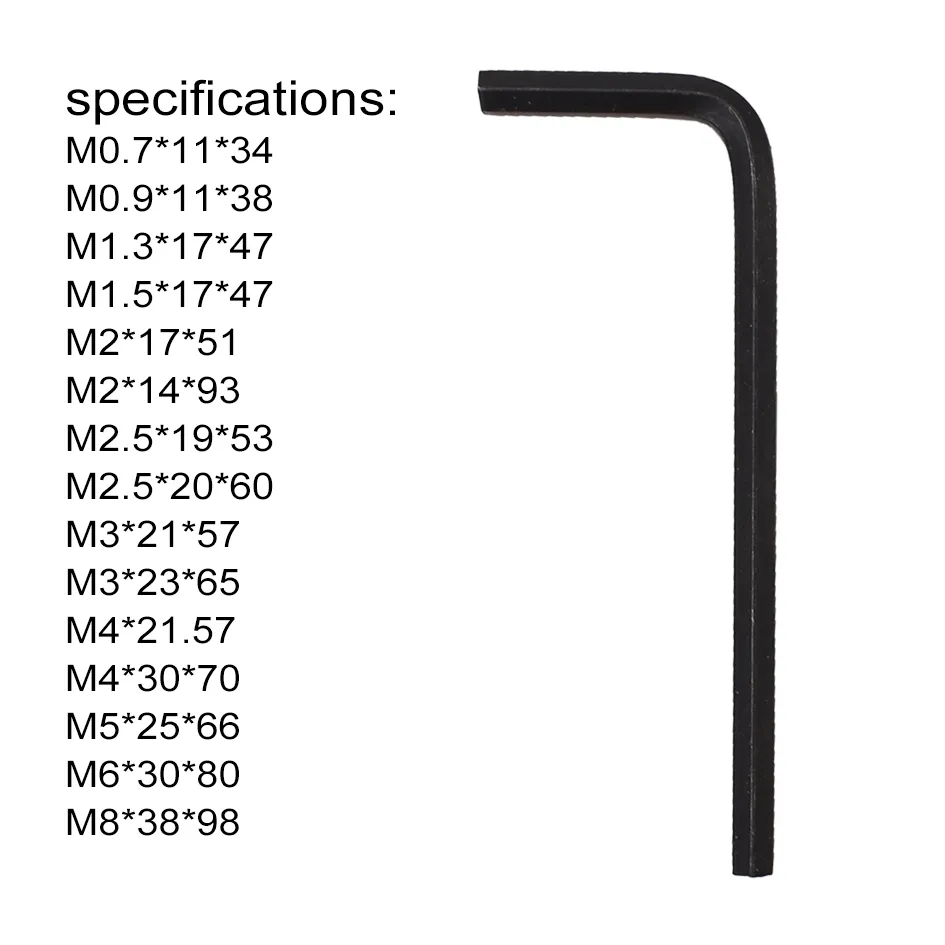 좋은 품질 0.7mm-8mm 미터법 크기 육각형 렌치 크롬 바나듐 도구 범용 렌치 육각형 육각 키 알렌 키 육각형 200pcs/lot