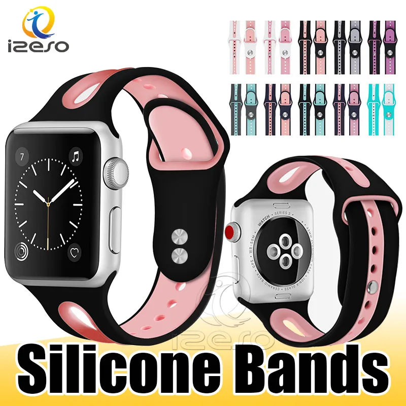 Silicone Rubber Watch Band for Apple Watch Series 4 3 2 Dual Colors Wrist Band 44mm 40mm 42mm 38mm Sports Bracelet izeso