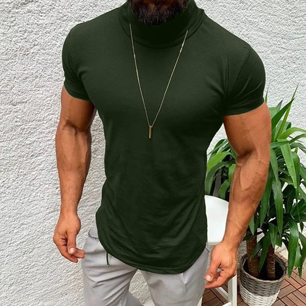 T shirts voor heren T shirts Casual Lente Zomer Effen Kleur Korte Mouw Turtleneck Tops Shirts T shirt Mens Fitness T shirt