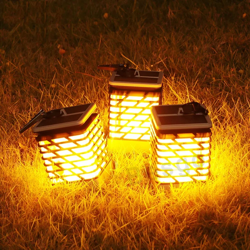 LED Waterproof Solar Lamp Solar Powered Lights Hanging Outdoor Garden Lawn Light Corridor Lamp Plastic LED Lamps Flame Lighting DBC BH2752