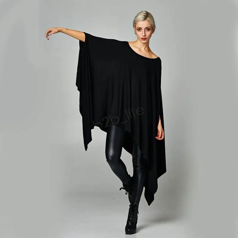 Dames Shirts Sexy Oversized Asymmetrische Tuniek Poncho Cape Casual Top voor Vrouwen Batwing Mouw Onregelmatige Losse Jurken LJJA3031