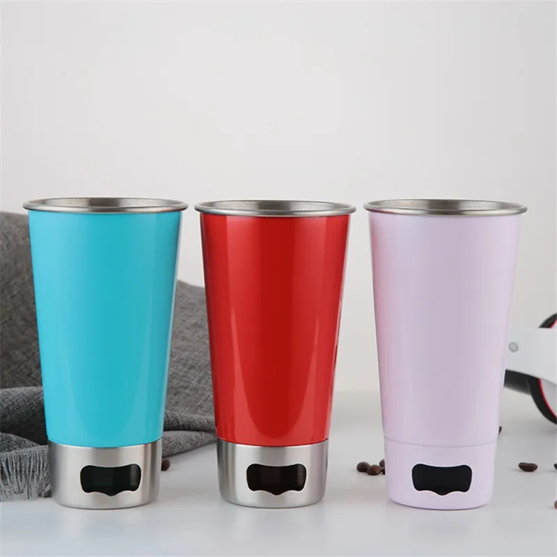 Stainless Steel Cups With Bottle Opener 304 Stainless Steel 18oz Juice Beer Mugs Kitchen Bar Drinking Water Cup