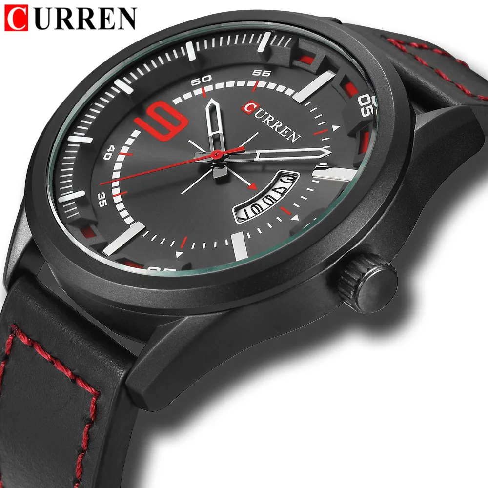 Moda Militar Quartz Hot Mens Watches Luxury Brand Curren Leather impermeável Relógios de pulso masculino Relogio Masculino