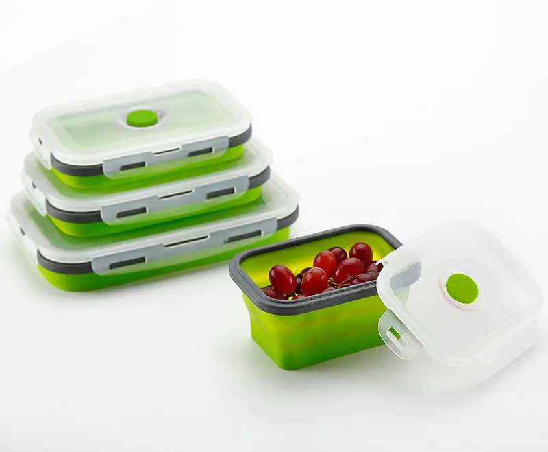 2019 New Design Creative Foldable Silica gel Lunch Box Insulation Three-piece Set Bento Boxes Student Sealed Crisper Kitchen Tools