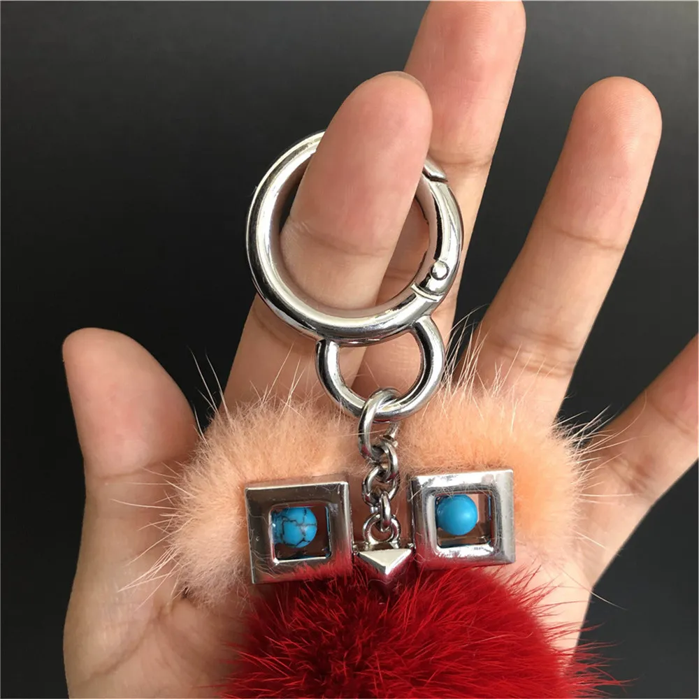 Chaveiros Lanyards Genuíno Real Fur Chick Monster Robot Boneca Brinquedo Charme Fur Pompom Bola Saco Charme Chaveiro Chaveiro Saco Acessórios de Telefone de Carro JC5E