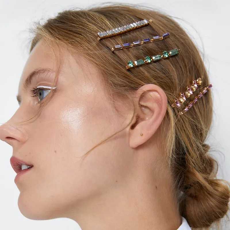 Européenne USA vente chaude pinces à cheveux pour femmes filles luxe Designer cristal épingles à cheveux poignées 5 couleurs