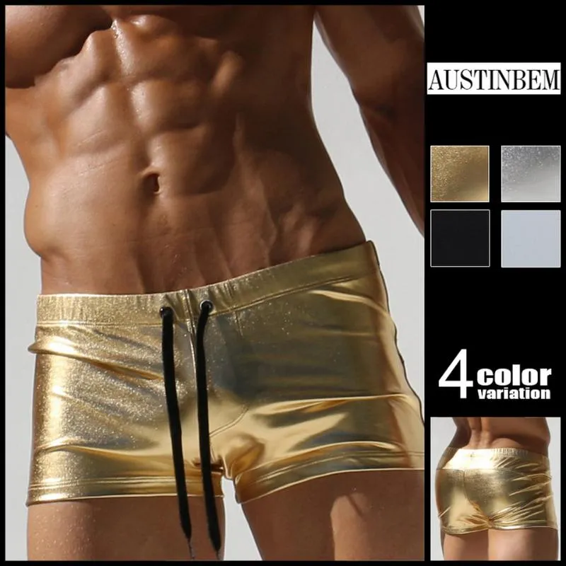 Stroje kąpielowe Mężczyźni Metallic Gold Print Swimsuit Męskie pnie kąpielowe Męskie Pływa kąpielowe Sungas de Praia Homens 23805