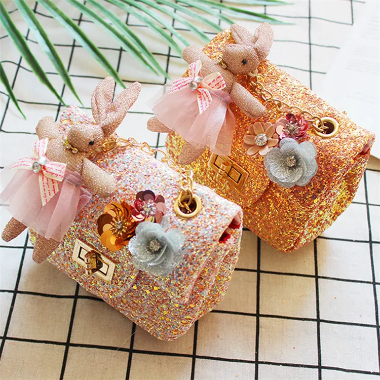 Handmade Rabbit Applique Sequin Chain Sequin Shoulder Bag For Baby