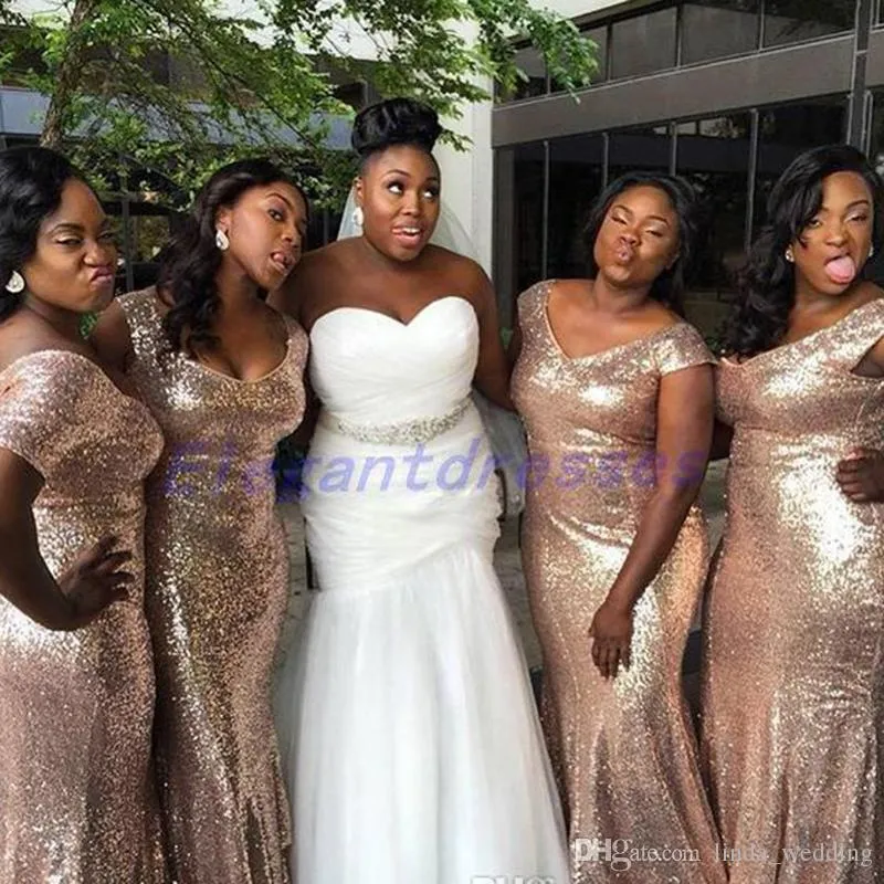 champagne gold sequin bridesmaid dresses Long Rose Gold Sequin Bridesmaid Dresses Country Style Rustic Bridesmaid Dresses