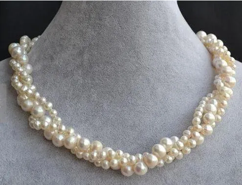 New Arriver White Pearl Necklace,18inches 5-9mm Triple Strands Freshwater Pearl Smycken,BröllopmTärnor present