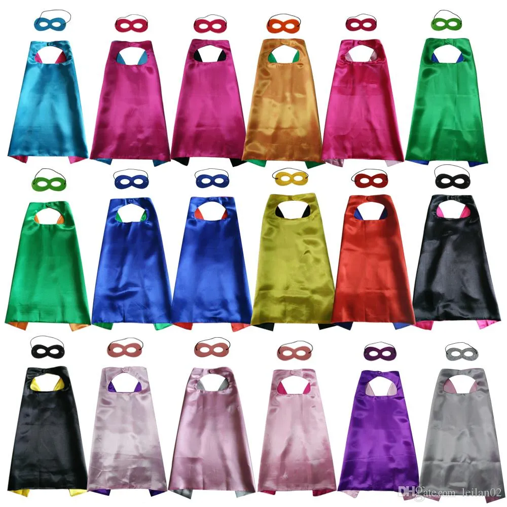 Mantello da supereroe a due strati semplice da 27 pollici con set di maschere 18 colori a scelta costumi cosplay di supereroi in maschera per il compleanno di Natale cospaly