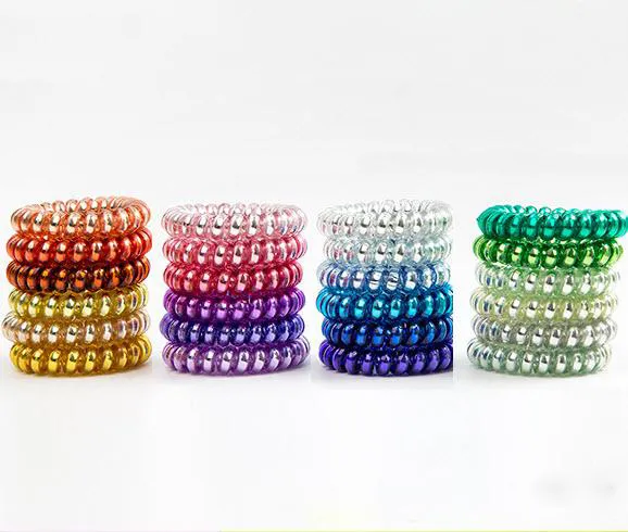 25 stücke 25 Farben 5,7 cm Hohe Qualität Telefondrahtkabel Gummi Haare Krawatte Mädchen Elastische Haarband Ring Seil Metall Armband Stretchy Rausch