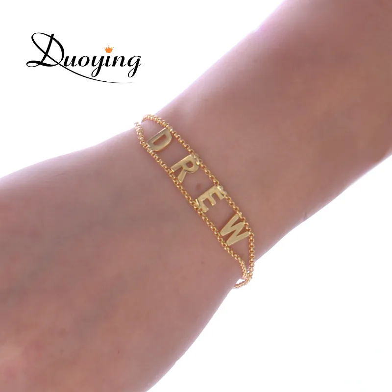Duoying Double Chain Link Bracelet Diy Custom Capital Letter Bracelets Personalized Jewelry Initials Name Bracelet New For Etsy J190721