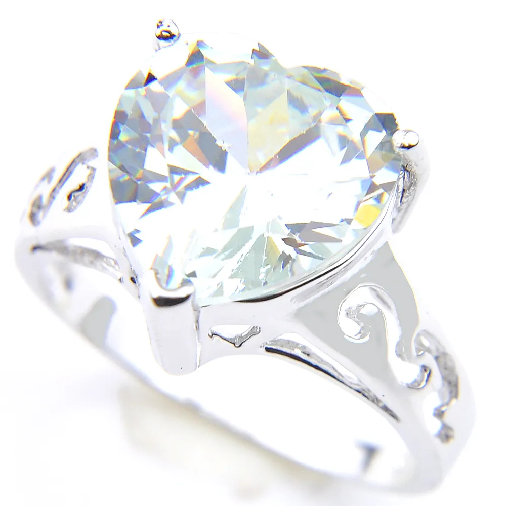 Qualité 925 argent anneaux de mariage coupe coeur blanc topaze gemmes pour les femmes mode fiançailles cadeau bijoux anneaux