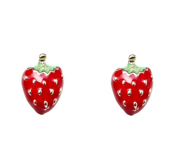 Drop of oil röda strawberry örhängen för kvinnor tjejer barn fin present härlig frukt örhänge så söt tjej smycken