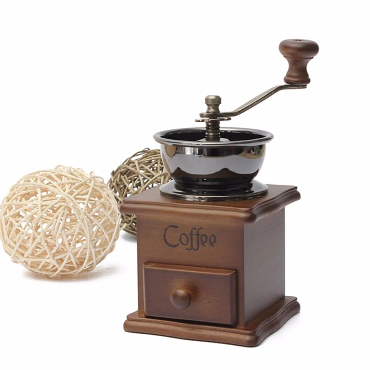 Classical Wooden mills Manual Coffee Grinder Stainless Steel Retro Coffee Spice Mini Burr Mill With Millstone