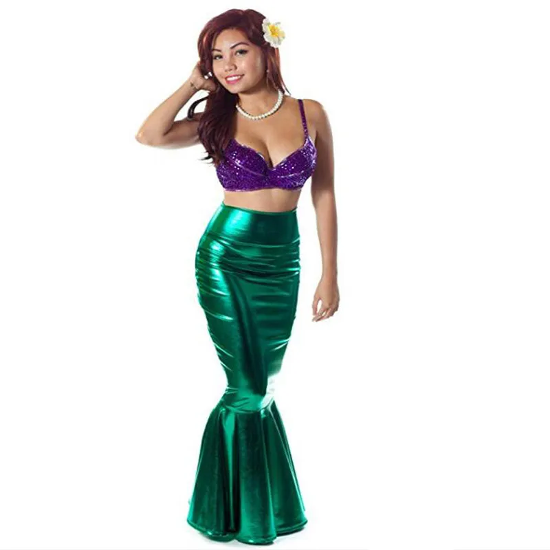 Holographique Sexy sirène longue jupe femmes moulante trompette jupe princesse Cosplay Costume Halloween fête déguisement exotique Clubwear