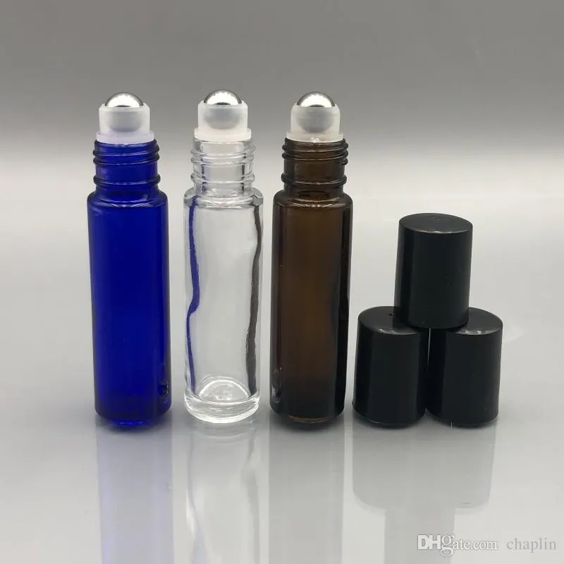 DIK 1 / 3OZ 10 ML Etherische olierolfles met roestvrijstalen roller hervulbare parfum deodorant containers buis helder amber blauw