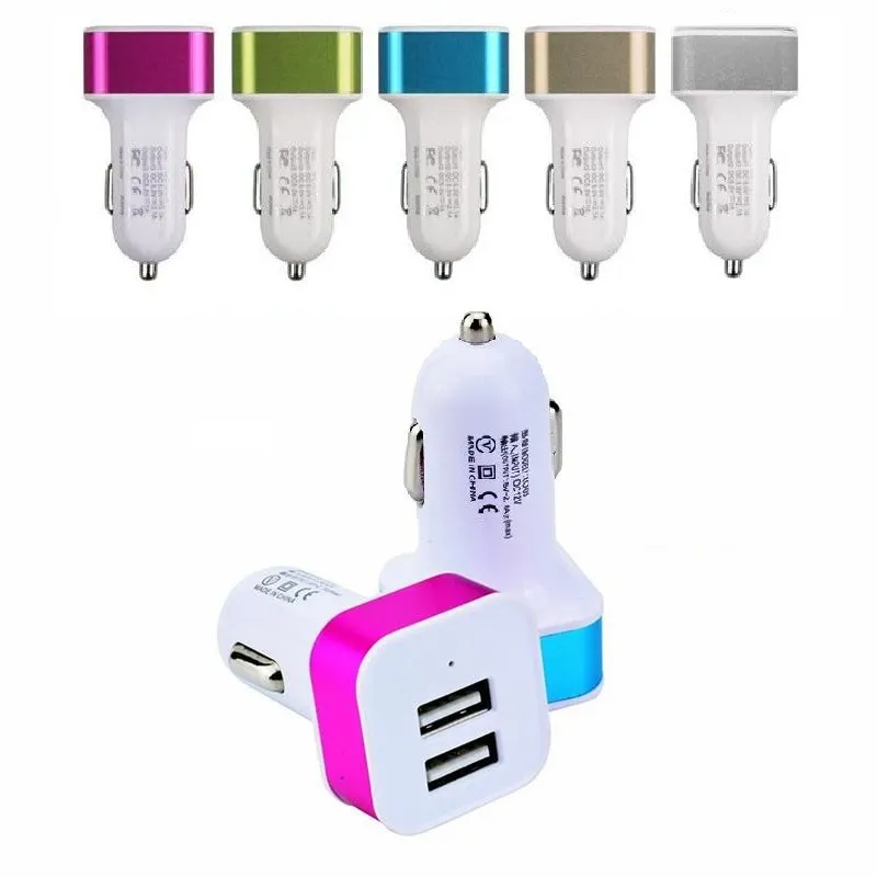 Alloy dual usb ports 2.1A metal Car charger USb Power adapter for iphone 11 12 13 14 15 pro max samsung lg android phone gps pc mp3