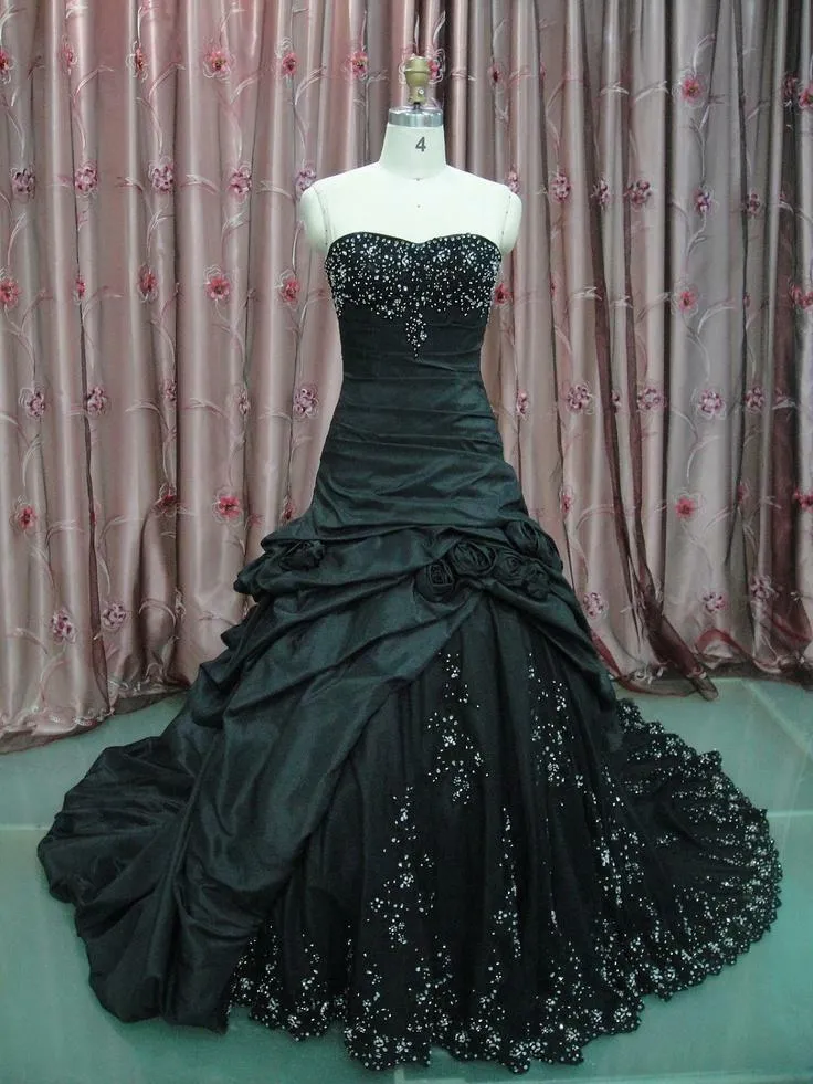 Custom Made Vintage Black Taffeta Trumpet Abroad Wedding Guest Dresses ...